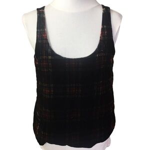 J Crew Velour Stewart Tank Top Black Tartan Plaid Size 6 lined